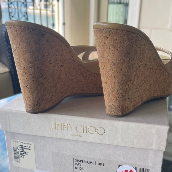 Jimmy Choo Nude Patent Wedge Sandals - Picture 3 of 5